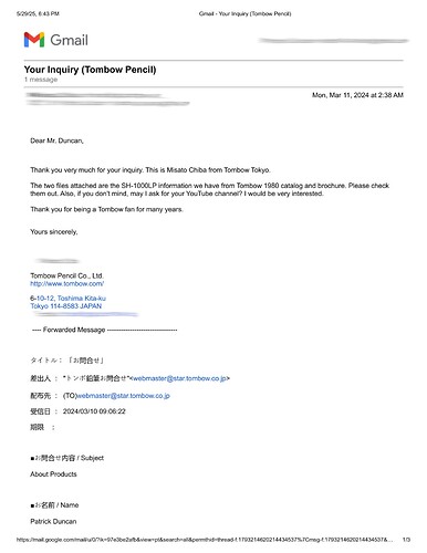 Gmail - Your Inquiry (Tombow Pencil)