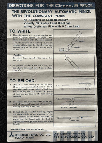 Mitsubishi Orena-.5 Instructions Sheet