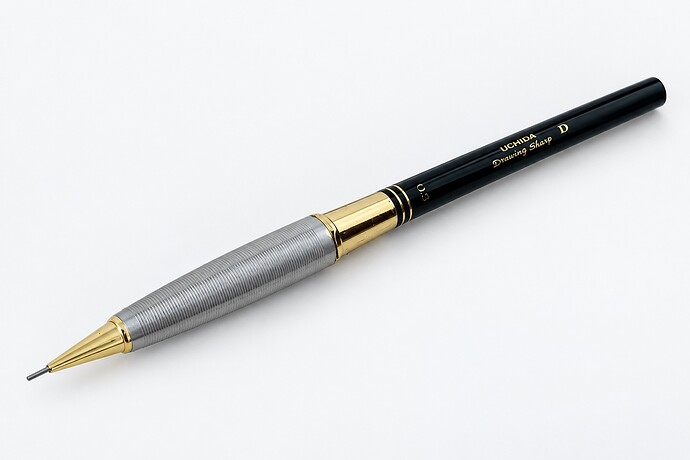 Uchida Drawing Sharp D with a black barrel, silver grip, and gold trim